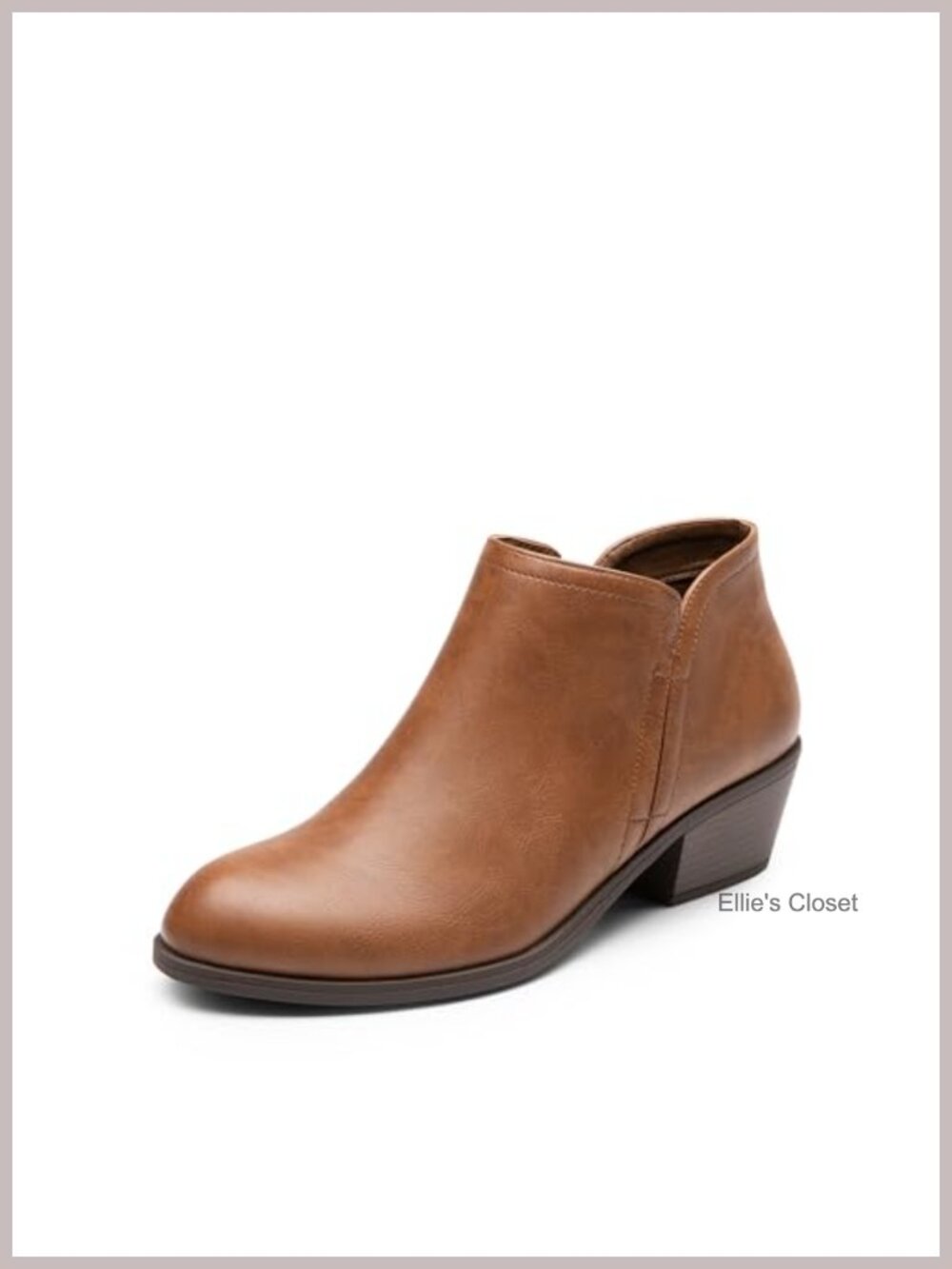 Women's Ankle Booties Low Chunky Heel Almond Toe Vegan Leather